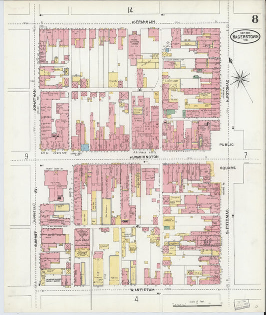 Sanborn Fire Insurance Map from Hagerstown, Washington County, Maryland (1904), Sheet #0008 - Historic Sanborn Fire Insurance Map Print, vintage old map wall art, antique decor, genealogy gift, Maryland Maryland map