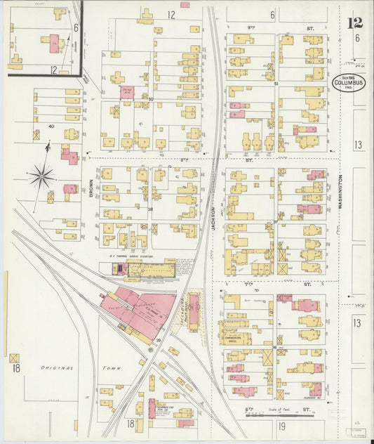 Sanborn Fire Insurance Map from Columbus, Bartholomew County, Indiana (1906), Sheet #0012 - Historic Sanborn Fire Insurance Map Print, vintage old map wall art, antique decor, genealogy gift, Indiana Indiana map