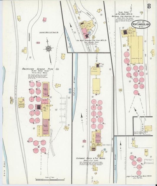 Sanborn Fire Insurance Map from New Cumberland, Hancock County, West Virginia (1910), Sheet #0008 - Historic Sanborn Fire Insurance Map Print, vintage old map wall art, antique decor, genealogy gift, West Virginia West Virginia map
