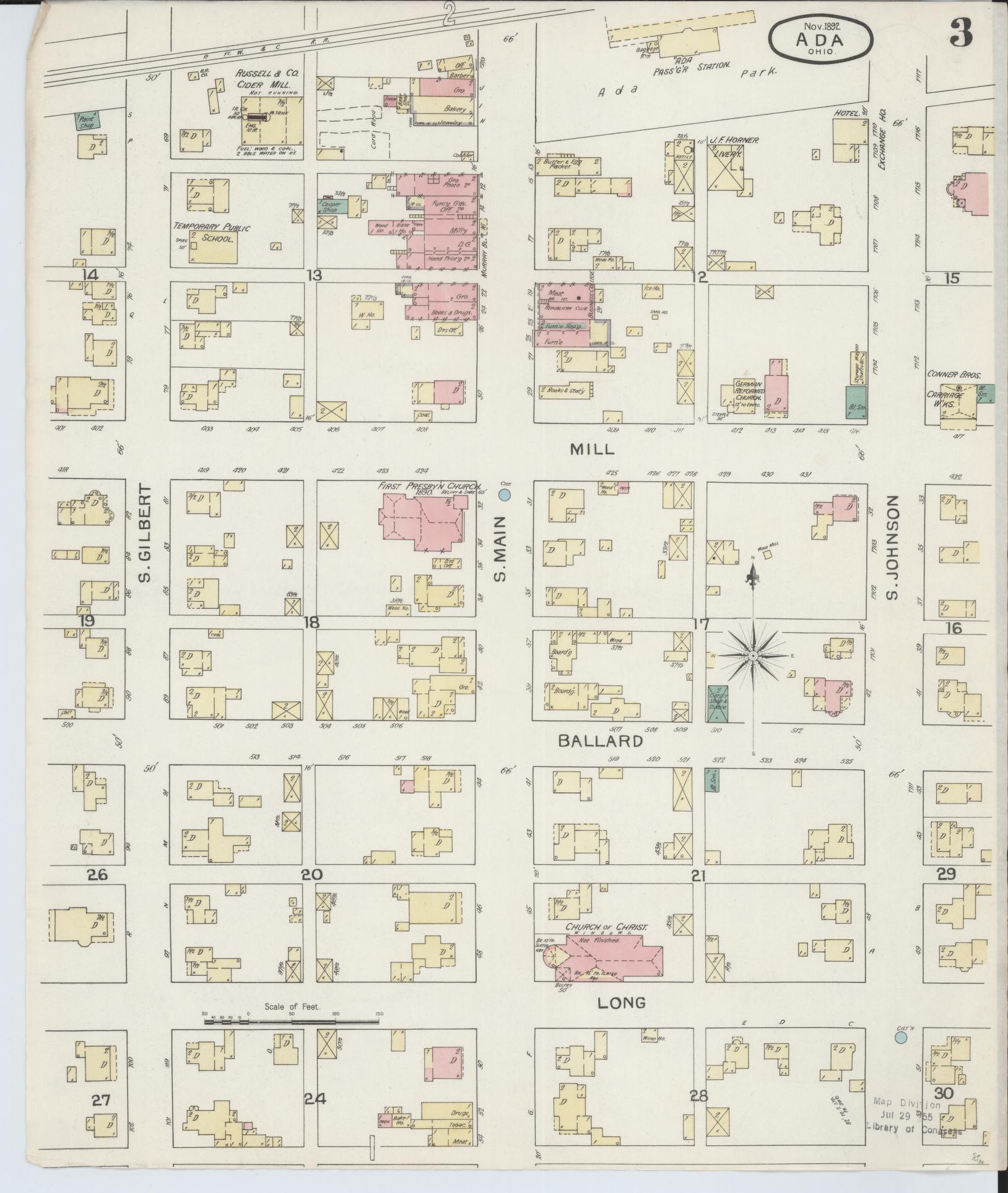 Sanborn Fire Insurance Map from Ada, Hardin County, Ohio (1892), Sheet #0003 - Complete Map Set gallery image, historic Sanborn map, vintage wall art, Ohio Ohio