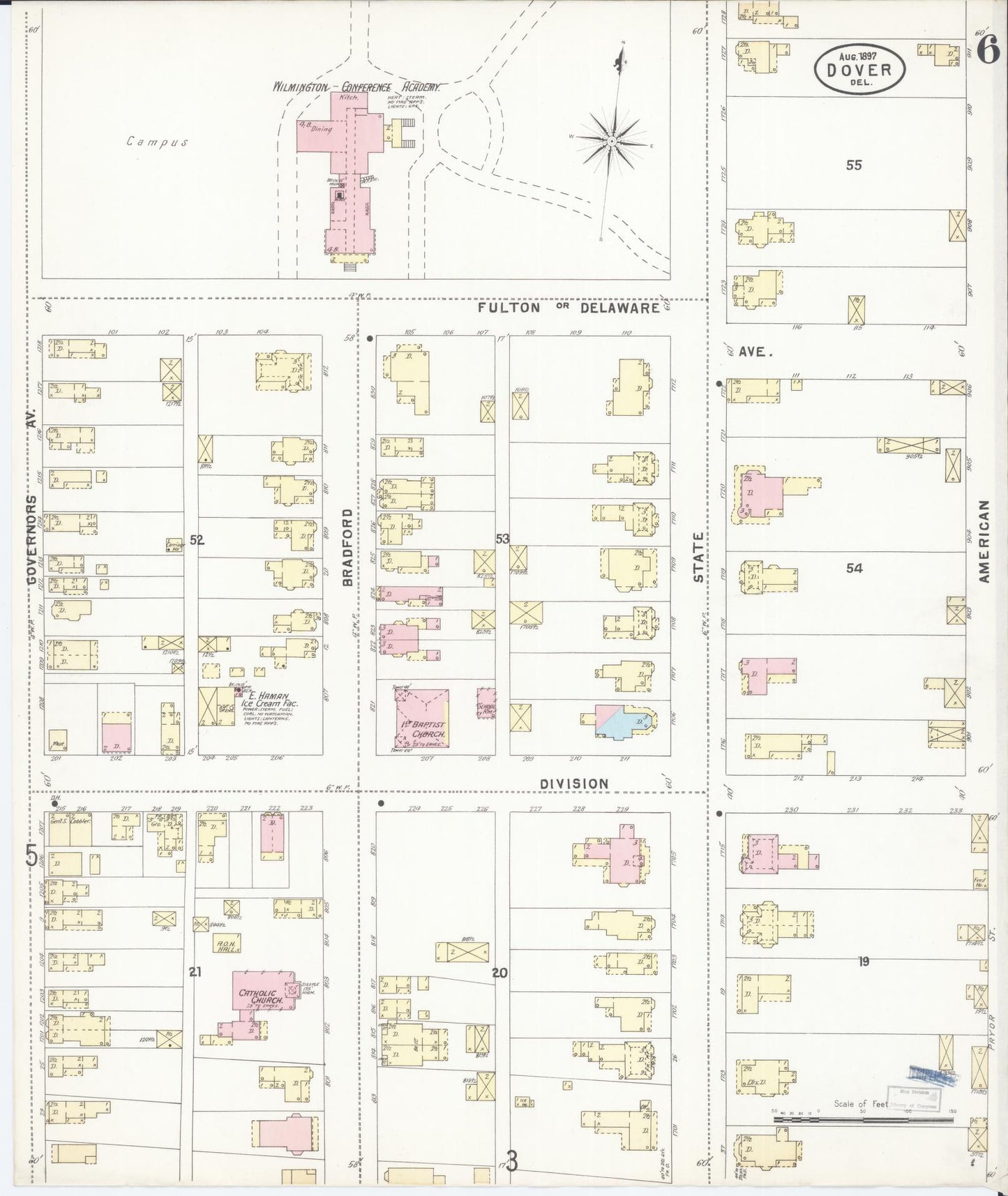 Sanborn Fire Insurance Map from Dover, Kent County, Delaware (1897), Sheet #0006 - Complete Map Set gallery image, historic Sanborn map, vintage wall art, Delaware Delaware