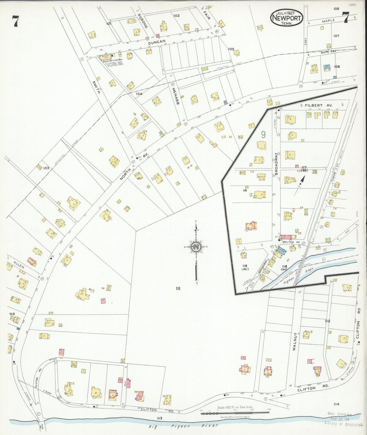 Sanborn Fire Insurance Map from Newport, Cocke County, Tennessee (1927), Sheet #0007 - Complete Map Set gallery image, historic Sanborn map, vintage wall art, Tennessee Tennessee