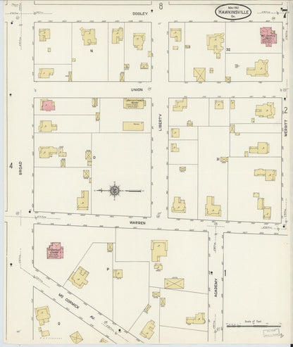 Sanborn Fire Insurance Map from Hawkinsville, Pulaski County, Georgia (1912), Sheet #0007 - Complete Map Set gallery image, historic Sanborn map, vintage wall art, Georgia Georgia