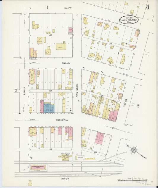 Sanborn Fire Insurance Map from Sauk Rapids, Benton County, Minnesota (1912), Sheet #0004 - Historic Sanborn Fire Insurance Map Print, vintage old map wall art, antique decor, genealogy gift, Minnesota Minnesota map