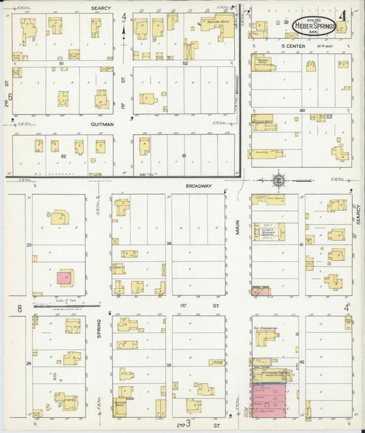 Sanborn Fire Insurance Map from Heber Springs, Cleburne County, Arkansas (1918), Sheet #0004 - Historic Sanborn Fire Insurance Map Print, vintage old map wall art, antique decor, genealogy gift, Arkansas Arkansas map