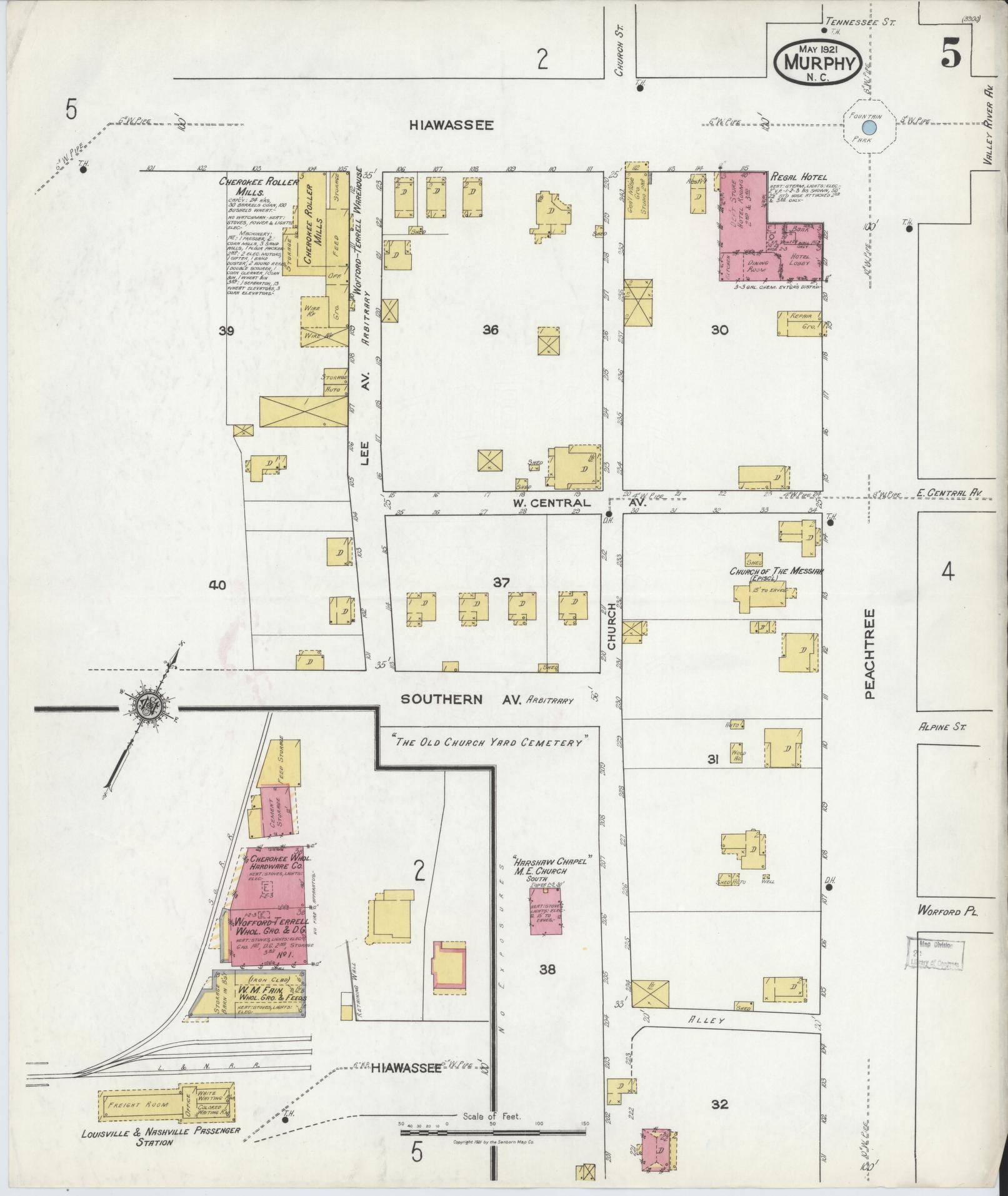 Sanborn Fire Insurance Map from Murphy, Cherokee County, North Carolina (1921), Sheet #0005 - Complete Map Set gallery image, historic Sanborn map, vintage wall art, North Carolina North Carolina