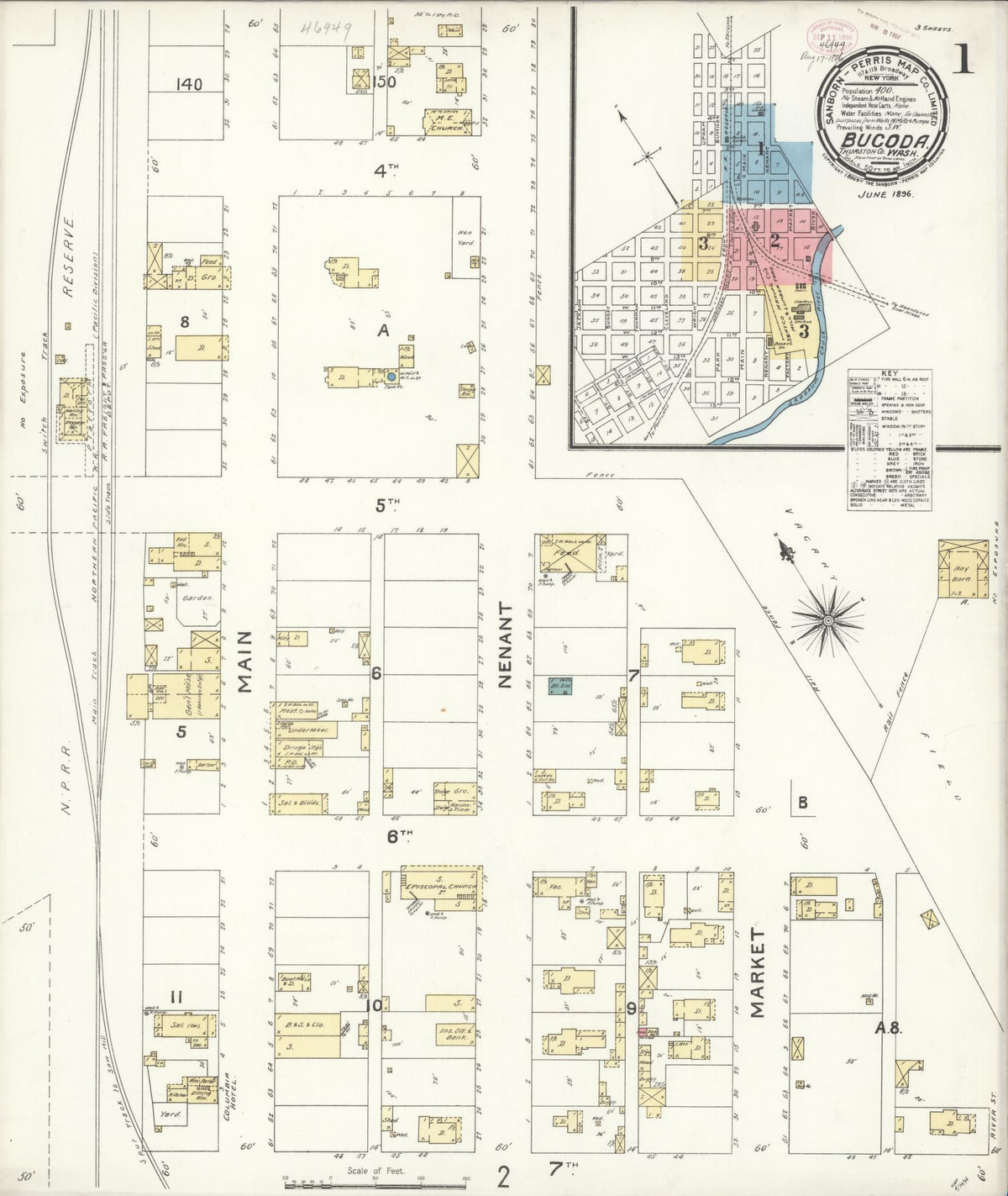Sanborn Fire Insurance Map from Bucoda, Thurston County, Washington (1896), Sheet #0001 - Historic Sanborn Fire Insurance Map Print, vintage old map wall art, antique decor, genealogy gift, Washington Washington map