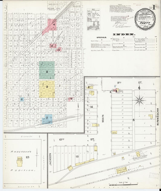 Sanborn Fire Insurance Map from Pratt, Pratt County, Kansas (1892), Sheet #0001 - Historic Sanborn Fire Insurance Map Print, vintage old map wall art, antique decor, genealogy gift, Kansas Kansas map