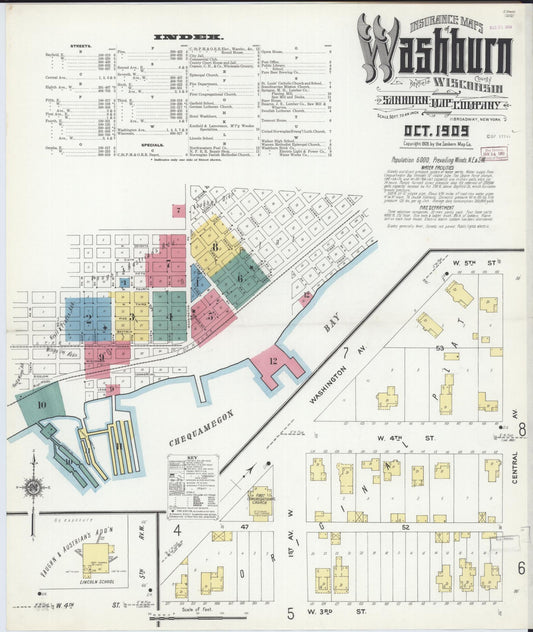 Sanborn Fire Insurance Map from Washburn, Bayfield County, Wisconsin (1909), Sheet #0001 - Complete Map Set gallery image, historic Sanborn map, vintage wall art, Wisconsin Wisconsin