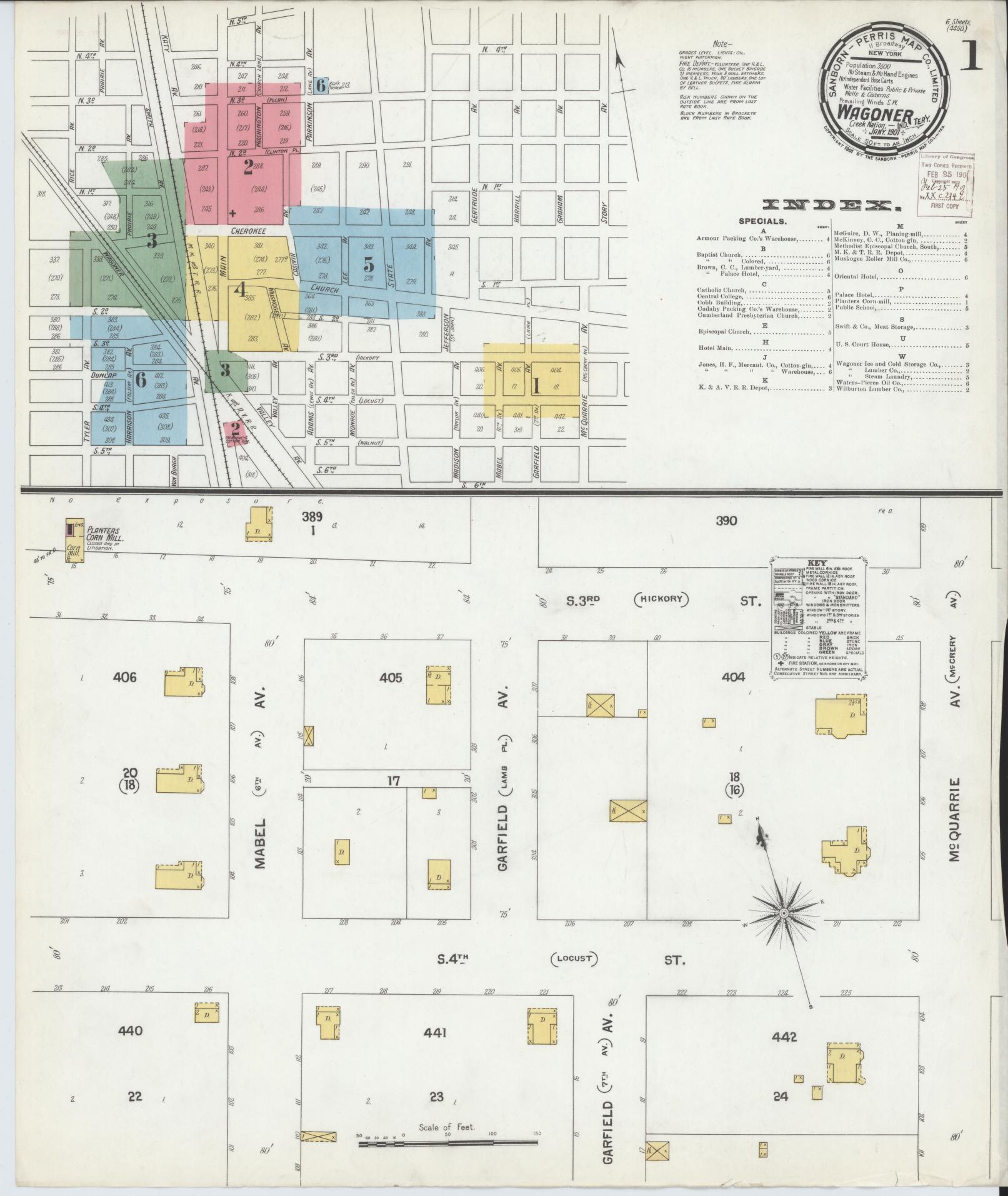 Sanborn Fire Insurance Map from Wagoner, Wagoner County, Oklahoma (1901), Sheet #0001 - Historic Sanborn Fire Insurance Map Print, vintage old map wall art, antique decor, genealogy gift, Oklahoma Oklahoma map