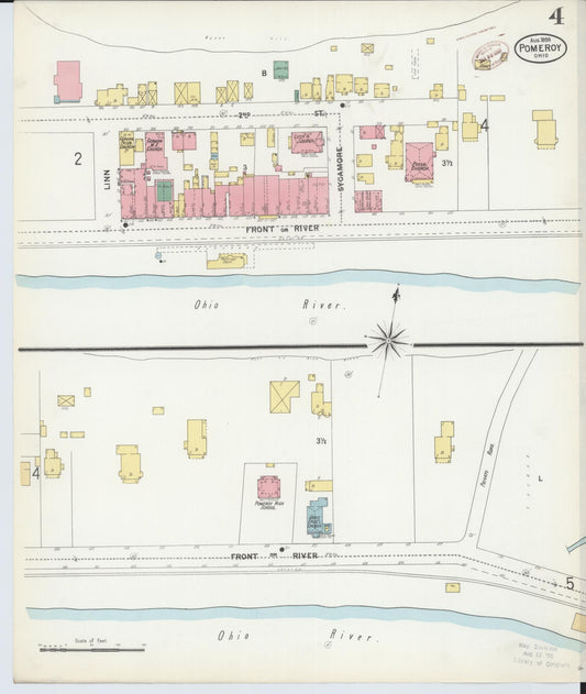 Sanborn Fire Insurance Map from Pomeroy, Meigs County, Ohio (1899), Sheet #0004 - Historic Sanborn Fire Insurance Map Print, vintage old map wall art, antique decor, genealogy gift, Ohio Ohio map