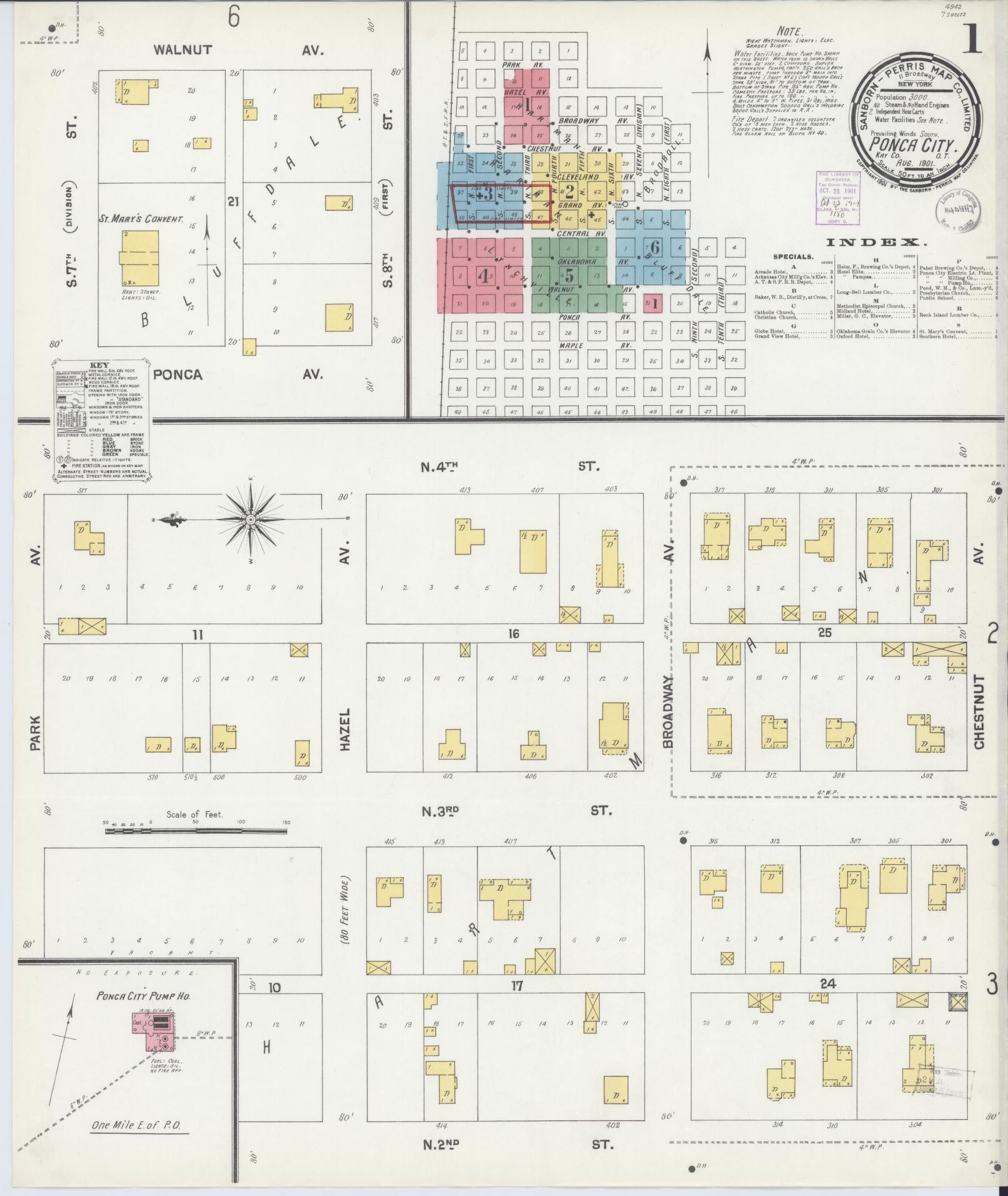 Sanborn Fire Insurance Map from Ponca City, Kay County, Oklahoma (1901), Sheet #0001 - Historic Sanborn Fire Insurance Map Print, vintage old map wall art, antique decor, genealogy gift, Oklahoma Oklahoma map