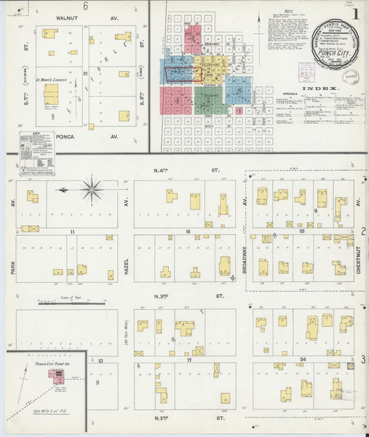 Sanborn Fire Insurance Map from Ponca City, Kay County, Oklahoma (1901), Sheet #0001 - Historic Sanborn Fire Insurance Map Print, vintage old map wall art, antique decor, genealogy gift, Oklahoma Oklahoma map