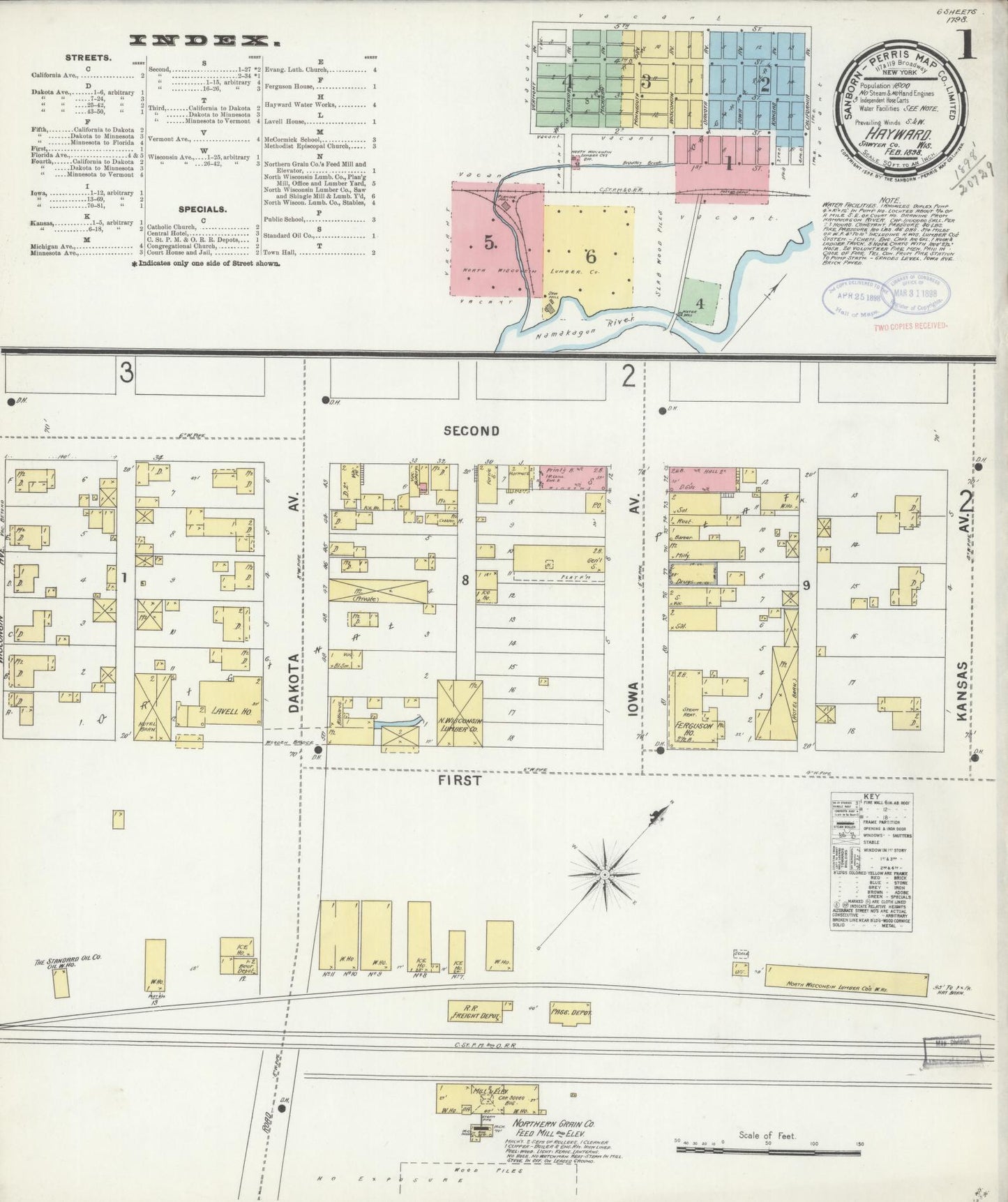 Sanborn Fire Insurance Map from Hayward, Sawyer County, Wisconsin (1898), Sheet #0001 - Complete Map Set gallery image, historic Sanborn map, vintage wall art, Wisconsin Wisconsin