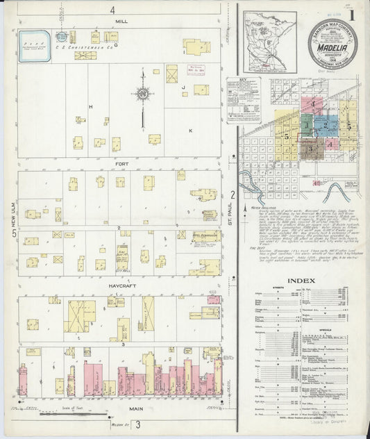Sanborn Fire Insurance Map from Madelia, Watonwan County, Minnesota (1914), Sheet #0001 - Historic Sanborn Fire Insurance Map Print, vintage old map wall art, antique decor, genealogy gift, Minnesota Minnesota map