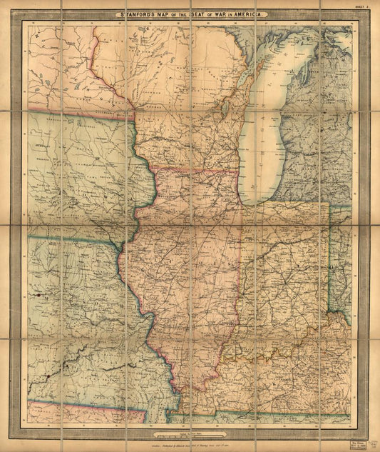 Stanford's map of the seat of war in America. Civil War Map (1861) - Historic Battlefield Map Reprint
