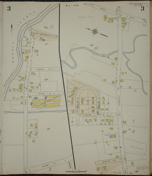 Sanborn Fire Insurance Map from New Providence, Union County, New Jersey (1944), Sheet #0003 - Historic Sanborn Fire Insurance Map Print, vintage old map wall art, antique decor, genealogy gift, New Jersey New Jersey map
