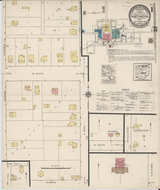 Sanborn Fire Insurance Map from Worthington, Franklin County, Ohio (1922), Sheet #0001 - Historic Sanborn Fire Insurance Map Print, vintage old map wall art, antique decor, genealogy gift, Ohio Ohio map