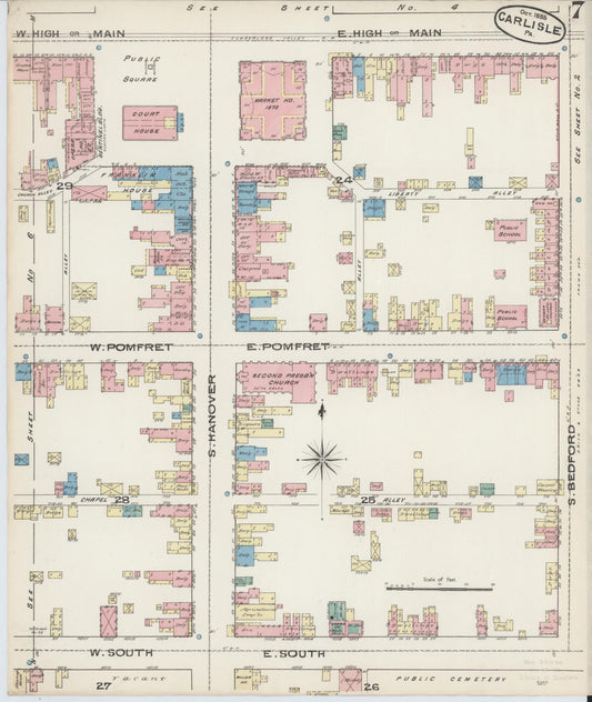 Sanborn Fire Insurance Map from Carlisle, Cumberland County, Pennsylvania (1885), Sheet #0007 - Historic Sanborn Fire Insurance Map Print, vintage old map wall art, antique decor, genealogy gift, Pennsylvania Pennsylvania map