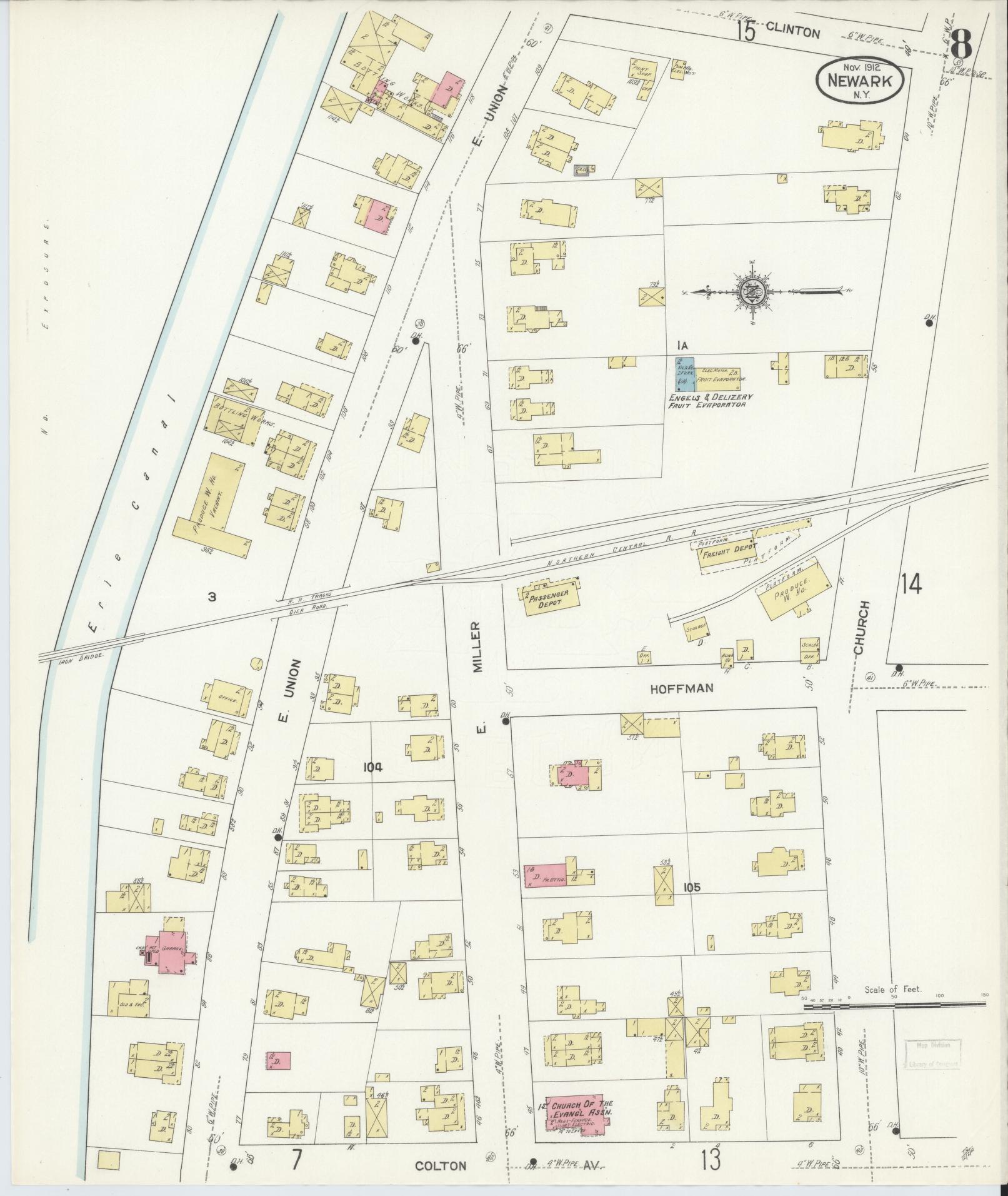 Sanborn Fire Insurance Map from Newark, Wayne County, New York (1912), Sheet #0008 - Complete Map Set gallery image, historic Sanborn map, vintage wall art, New York New York