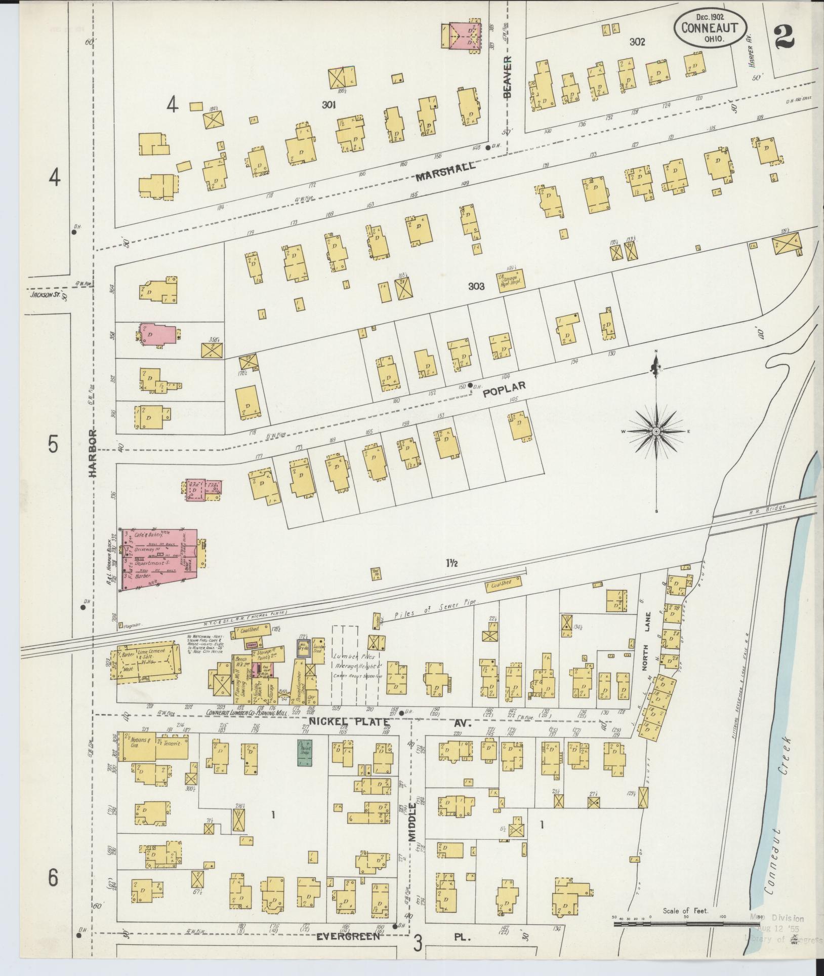 Sanborn Fire Insurance Map from Conneaut, Ashtabula County, Ohio (1902), Sheet #0002 - Historic Sanborn Fire Insurance Map Print, vintage old map wall art, antique decor, genealogy gift, Ohio Ohio map
