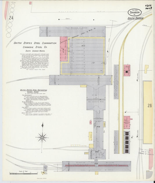 Sanborn Fire Insurance Map from Sharon, Mercer County, Pennsylvania (1908), Sheet #0025 - Historic Sanborn Fire Insurance Map Print, vintage old map wall art, antique decor, genealogy gift, Pennsylvania Pennsylvania map