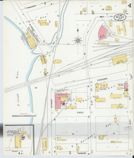 Sanborn Fire Insurance Map from Niles, Berrien County, Michigan (1900), Sheet #0004 - Historic Sanborn Fire Insurance Map Print, vintage old map wall art, antique decor, genealogy gift, Michigan Michigan map