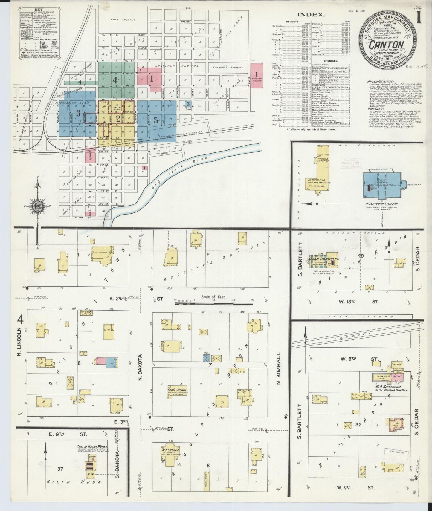 Sanborn Fire Insurance Map from Canton, Lincoln County, South Dakota (1911), Sheet #0001 - Historic Sanborn Fire Insurance Map Print, vintage old map wall art, antique decor, genealogy gift, South Dakota South Dakota map