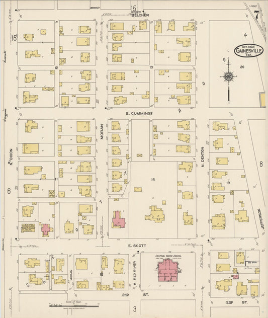 Sanborn Fire Insurance Map from Gainesville, Cooke County, Texas (1922), Sheet #0007 - Historic Sanborn Fire Insurance Map Print, vintage old map wall art, antique decor, genealogy gift, Texas Texas map