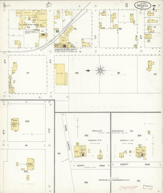 Sanborn Fire Insurance Map from Arcata, Humboldt County, California (1900), Sheet #0007 - Historic Sanborn Fire Insurance Map Print, vintage old map wall art, antique decor, genealogy gift, California California map