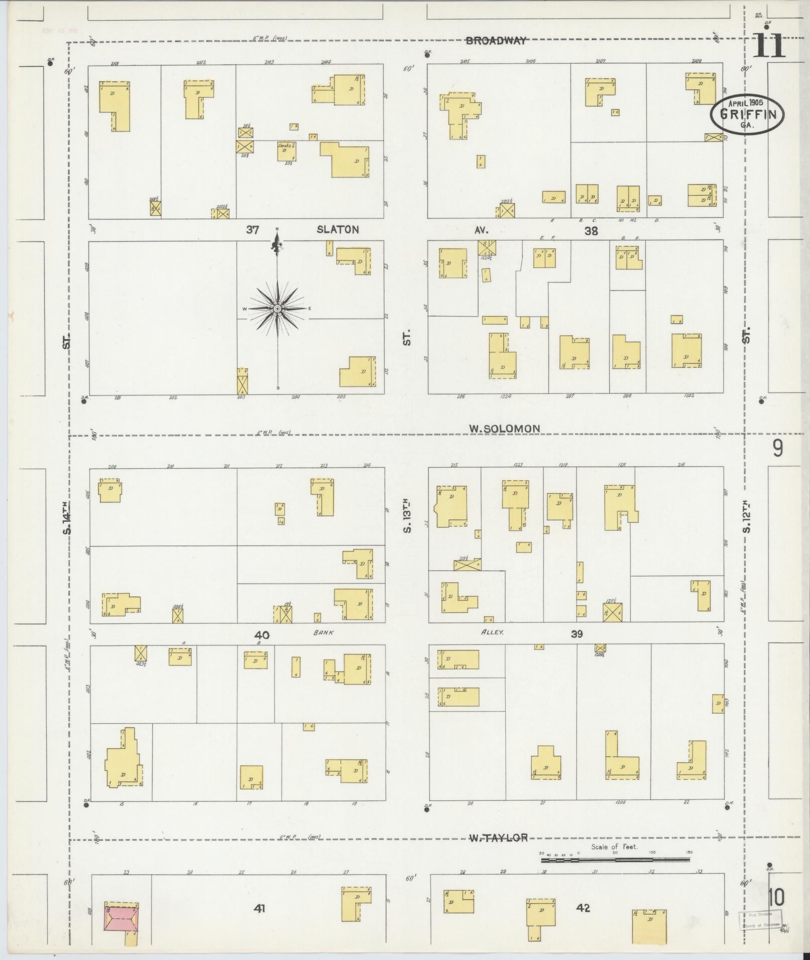 Sanborn Fire Insurance Map from Griffin, Spalding County, Georgia (1905), Sheet #0011 - Historic Sanborn Fire Insurance Map Print, vintage old map wall art, antique decor, genealogy gift, Georgia Georgia map