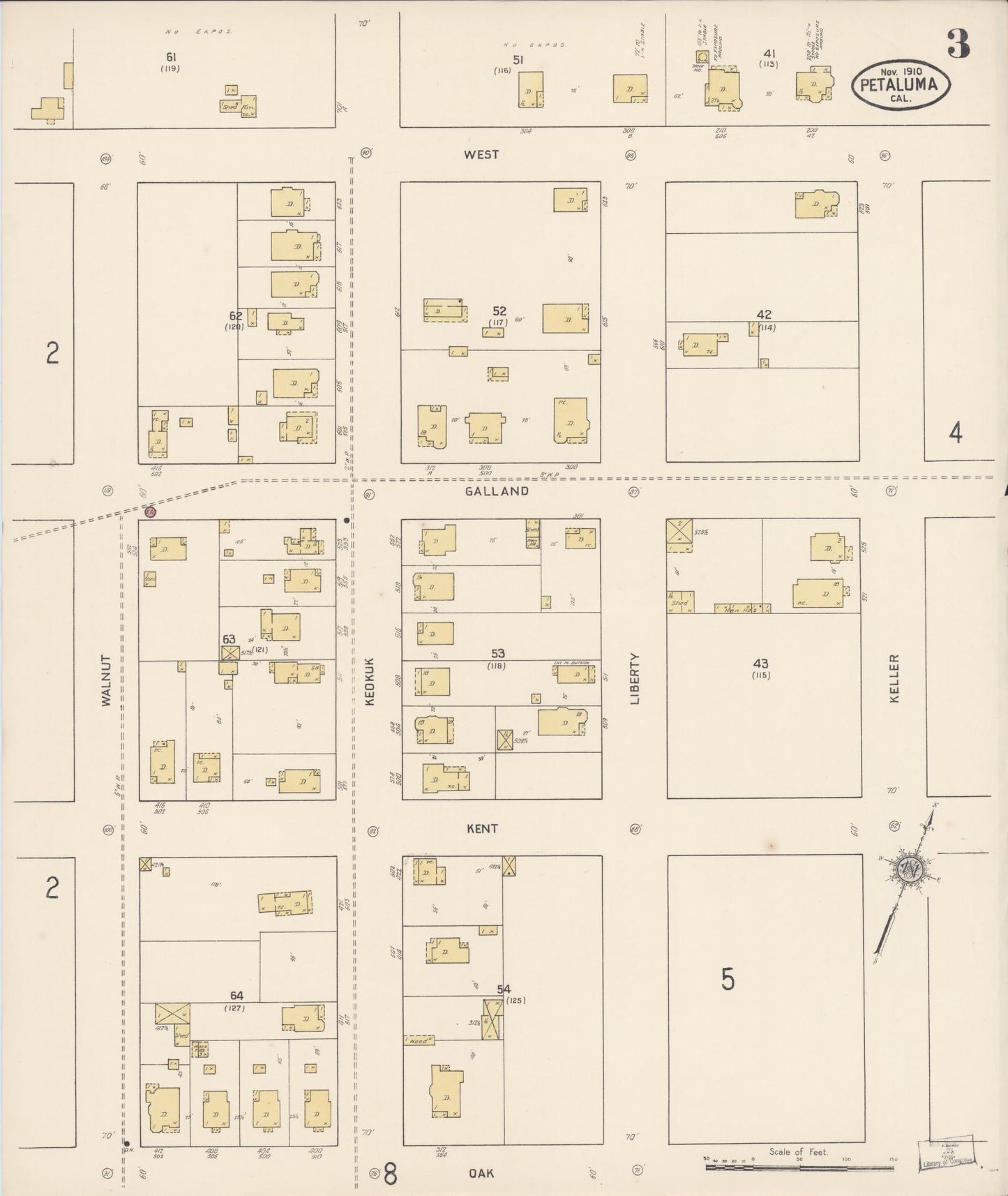 Sanborn Fire Insurance Map from Petaluma, Sonoma County, California (1910), Sheet #0003 - Complete Map Set gallery image, historic Sanborn map, vintage wall art, California California