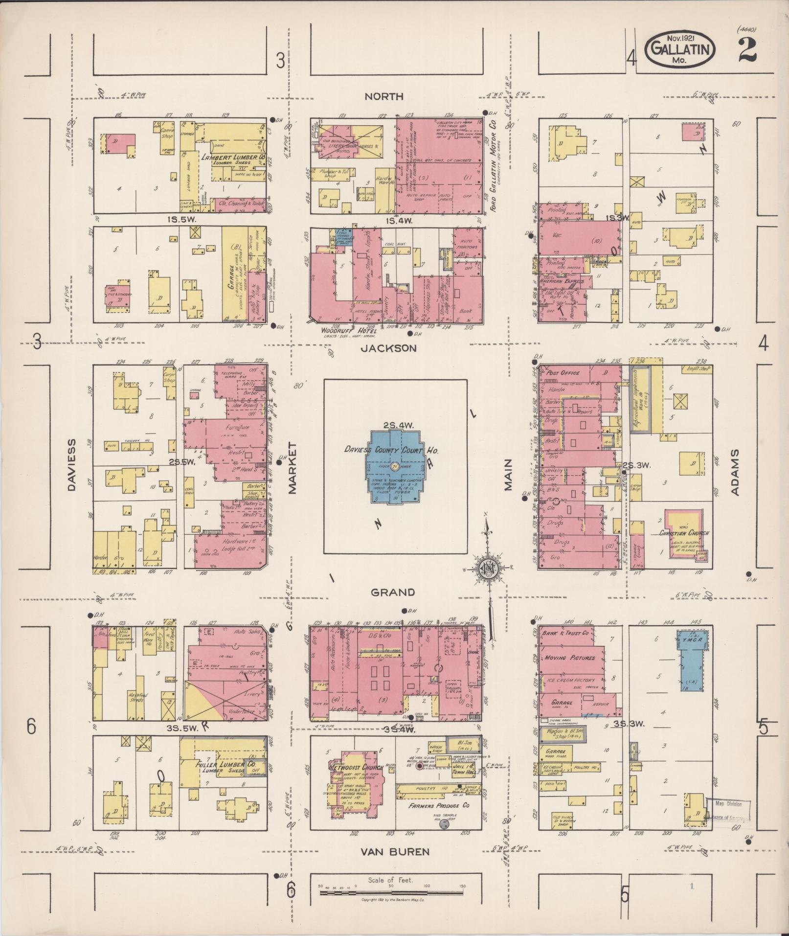 Sanborn Fire Insurance Map from Gallatin, Daviess County, Missouri (1921), Sheet #0002 - Historic Sanborn Fire Insurance Map Print, vintage old map wall art, antique decor, genealogy gift, Missouri Missouri map