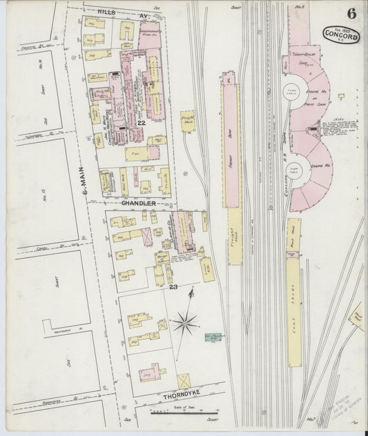 Sanborn Fire Insurance Map from Concord, Merrimack County, New Hampshire (1889), Sheet #0006 - Historic Sanborn Fire Insurance Map Print, vintage old map wall art, antique decor, genealogy gift, New Hampshire New Hampshire map