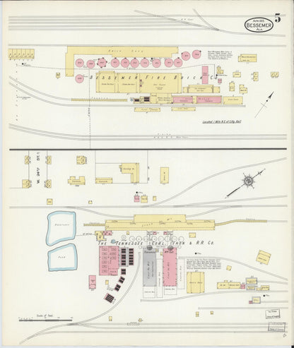 Sanborn Fire Insurance Map from Bessemer, Jefferson County, Alabama (1913), Sheet #0005 - Complete Map Set gallery image, historic Sanborn map, vintage wall art, Alabama Alabama