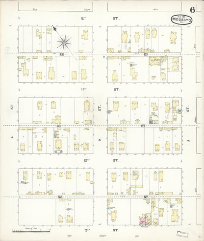 Sanborn Fire Insurance Map from Modesto, Stanislaus County, California (1891), Sheet #0006 - Complete Map Set gallery image, historic Sanborn map, vintage wall art, California California