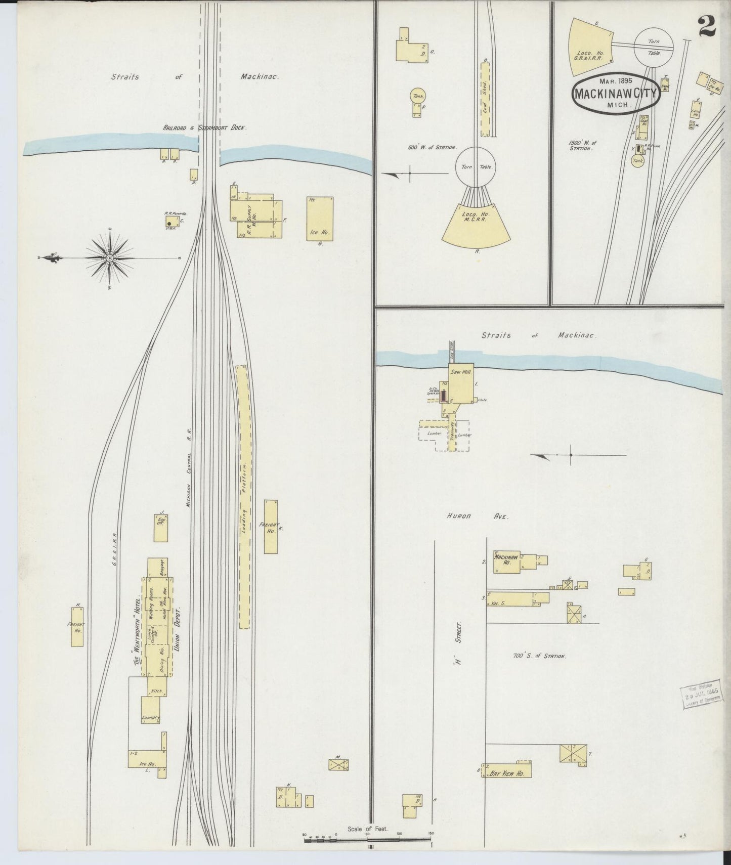 Sanborn Fire Insurance Map from Mackinaw City, Cheboygan County, Michigan (1895), Sheet #0002 - Complete Map Set gallery image, historic Sanborn map, vintage wall art, Michigan Michigan