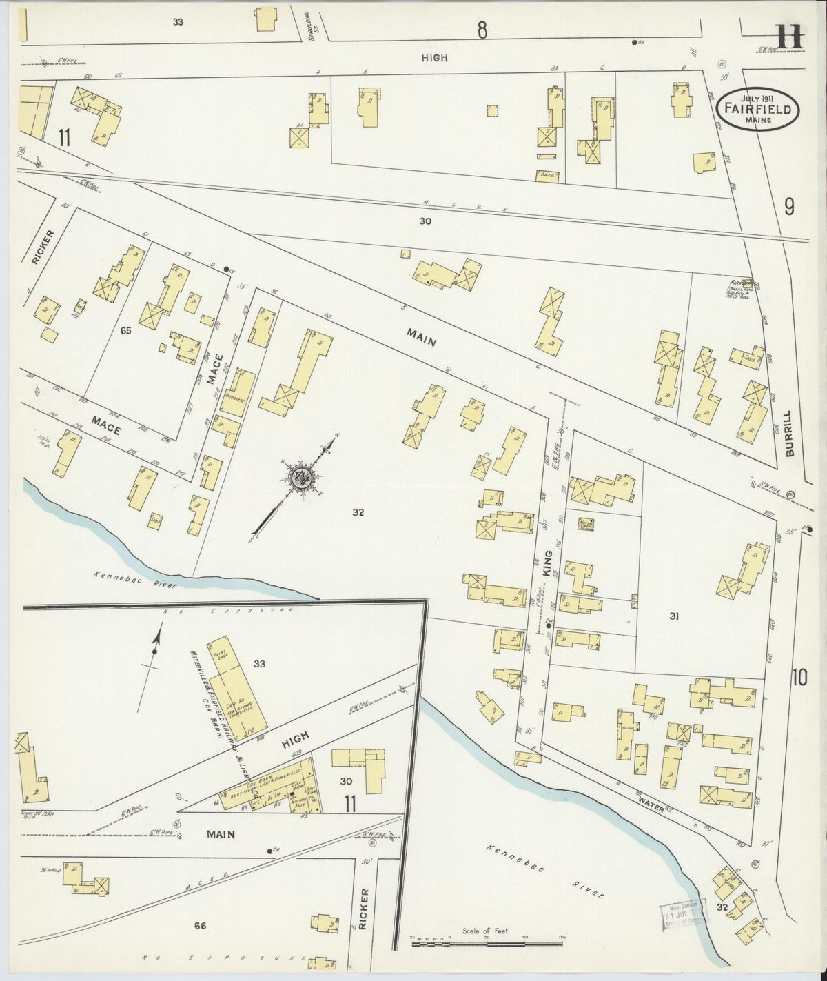 Sanborn Fire Insurance Map from Fairfield, Somerset County, Maine (1911), Sheet #0011 - Historic Sanborn Fire Insurance Map Print, vintage old map wall art, antique decor, genealogy gift, Maine Maine map