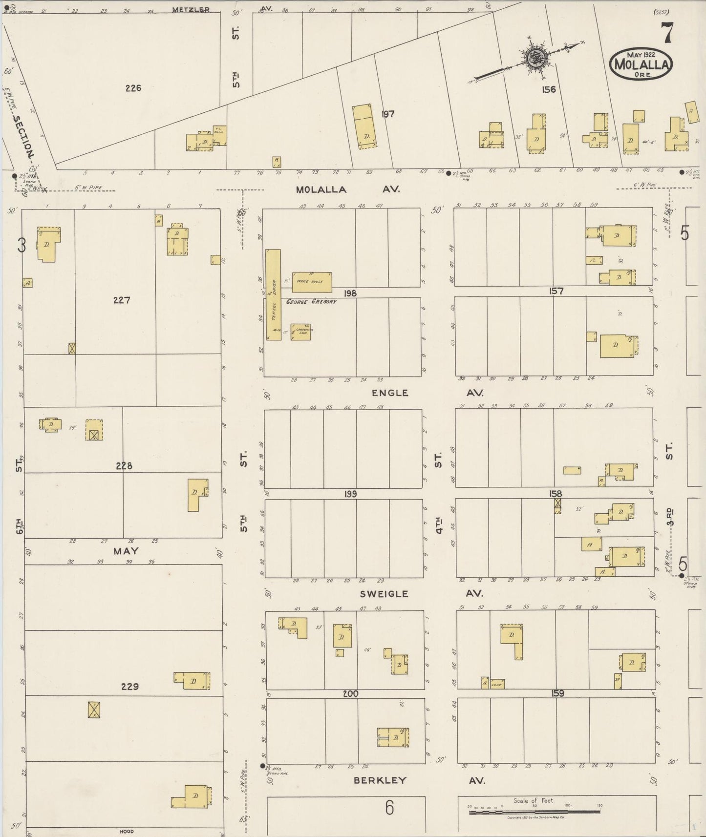 Sanborn Fire Insurance Map from Molalla, Clackamas County, Oregon (1922), Sheet #0007 - Complete Map Set gallery image, historic Sanborn map, vintage wall art, Oregon Oregon
