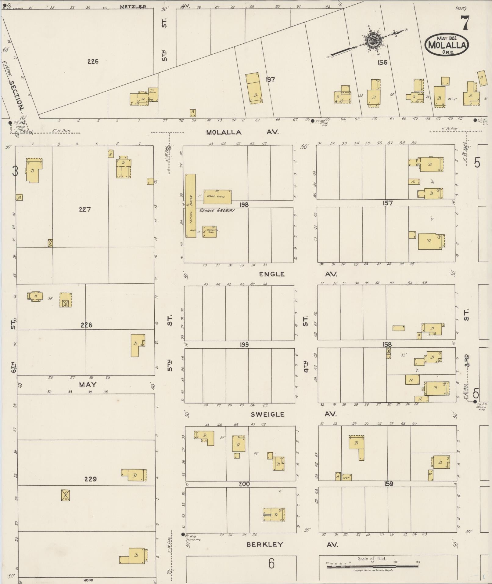 Sanborn Fire Insurance Map from Molalla, Clackamas County, Oregon (1922), Sheet #0007 - Complete Map Set gallery image, historic Sanborn map, vintage wall art, Oregon Oregon