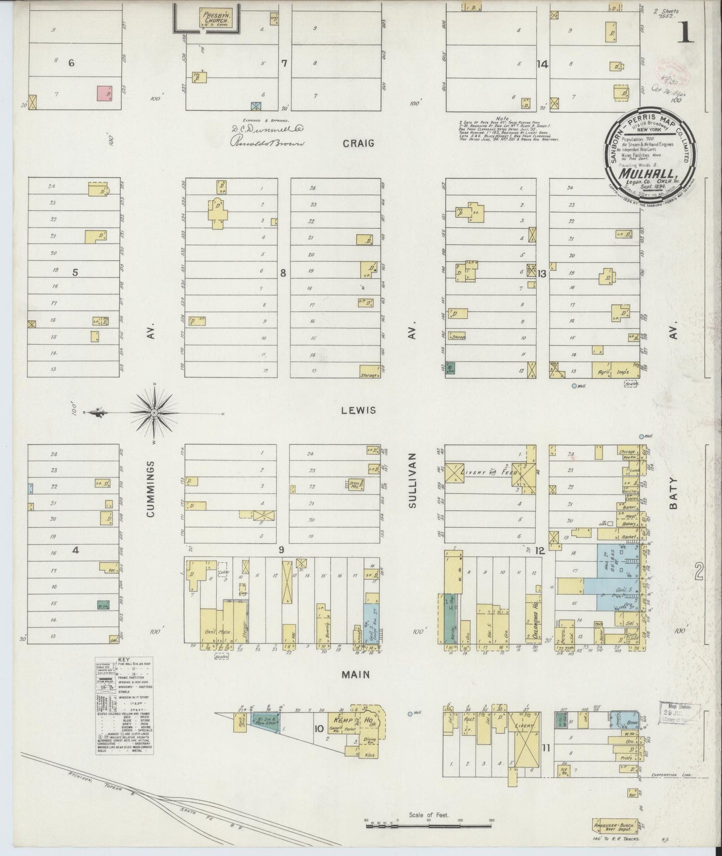Sanborn Fire Insurance Map from Mulhall, Logan County, Oklahoma (1894), Sheet #0001 - Historic Sanborn Fire Insurance Map Print, vintage old map wall art, antique decor, genealogy gift, Oklahoma Oklahoma map