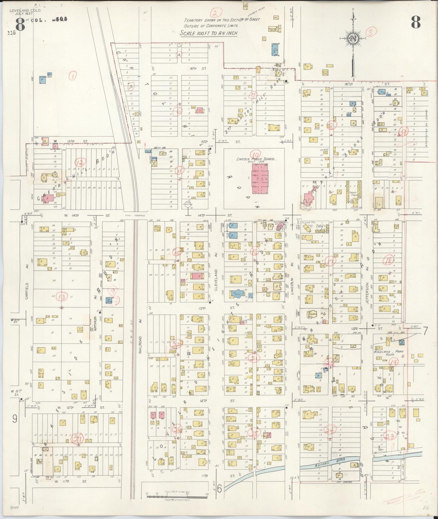 Sanborn Fire Insurance Map from Loveland, Larimer County, Colorado (1946), Sheet #0008 - Historic Sanborn Fire Insurance Map Print, vintage old map wall art, antique decor, genealogy gift, Colorado Colorado map