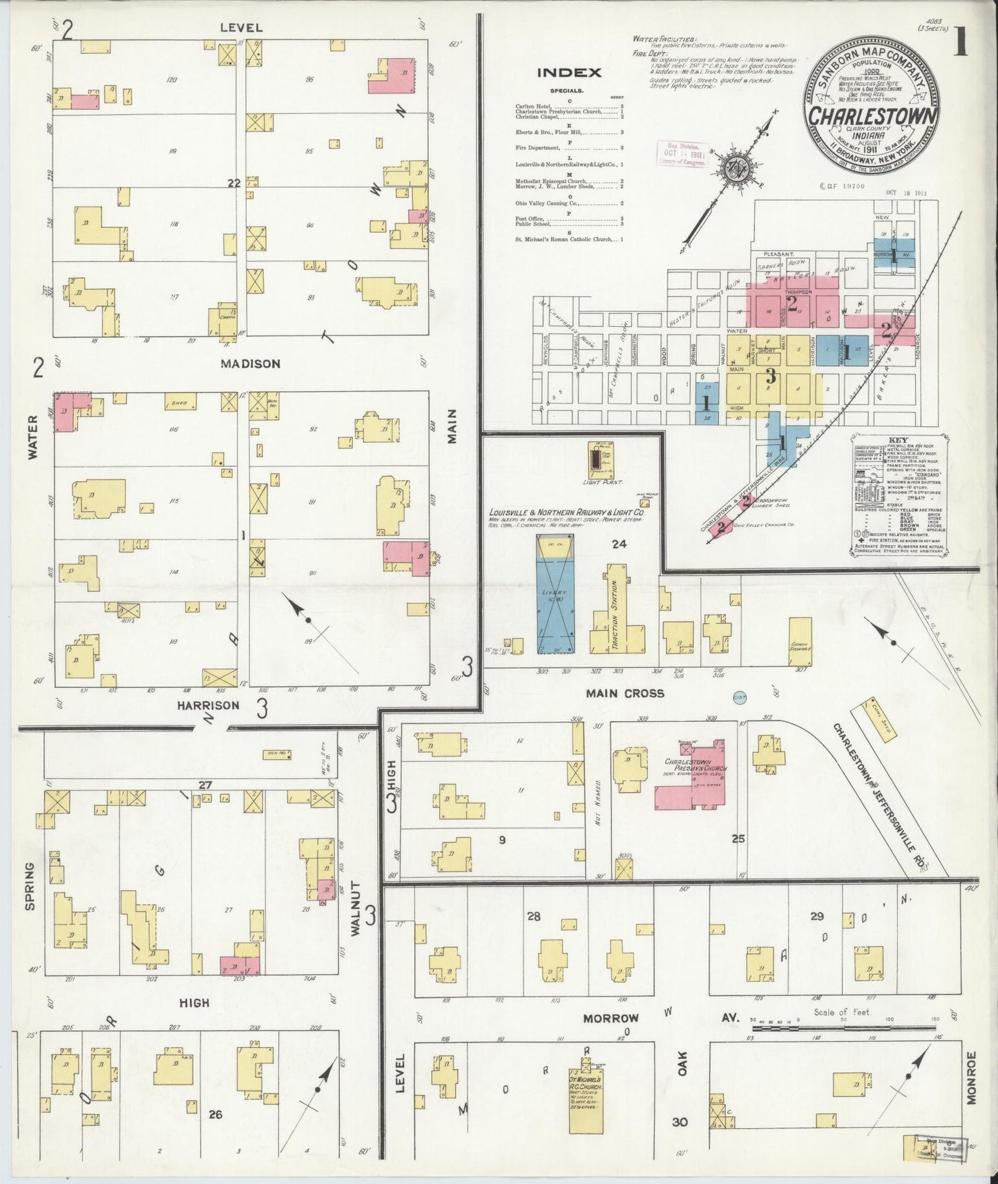 Sanborn Fire Insurance Map from Charlestown, Clark County, Indiana (1911), Sheet #0001 - Complete Map Set gallery image, historic Sanborn map, vintage wall art, Indiana Indiana