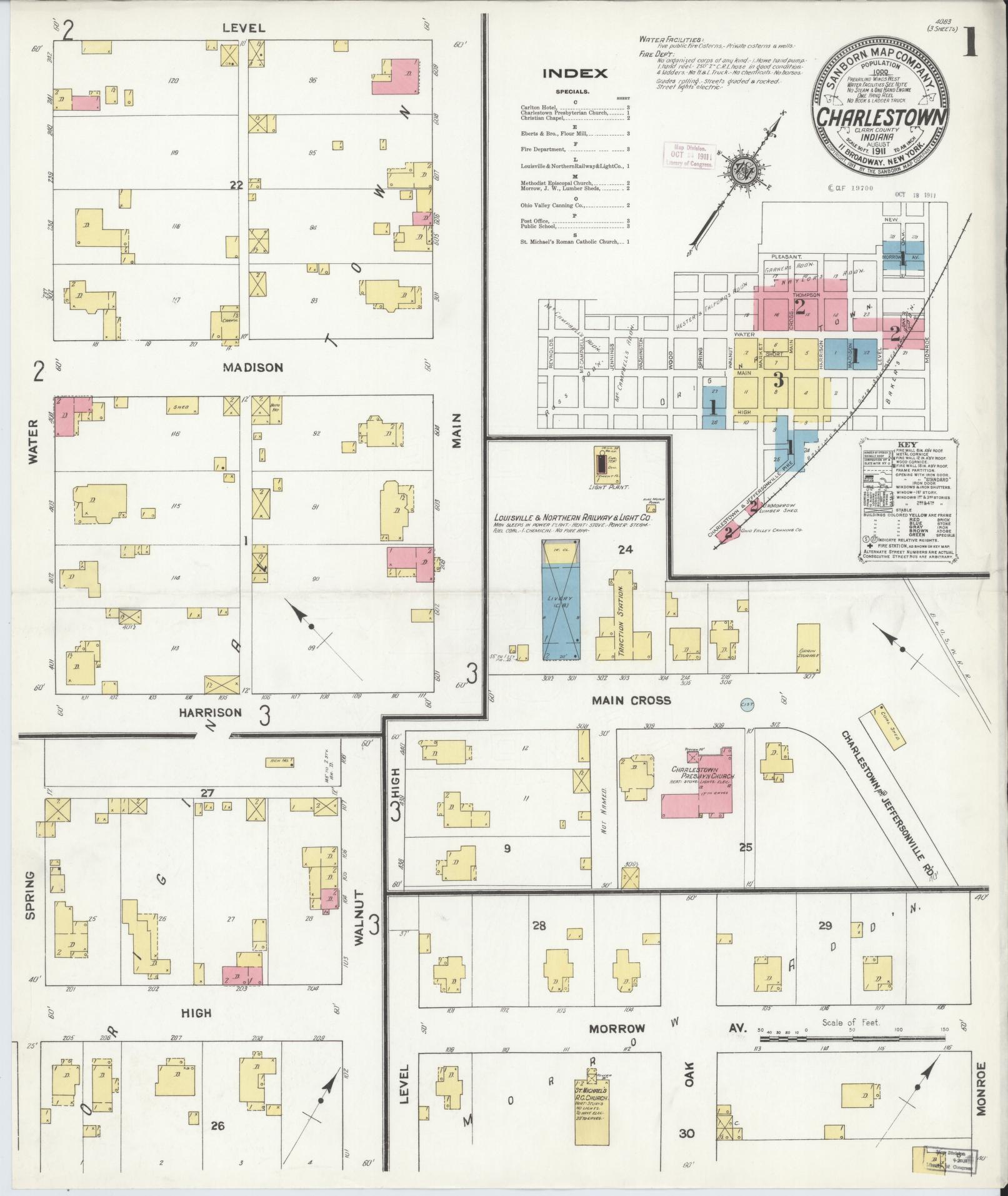 Sanborn Fire Insurance Map from Charlestown, Clark County, Indiana (1911), Sheet #0001 - Complete Map Set gallery image, historic Sanborn map, vintage wall art, Indiana Indiana