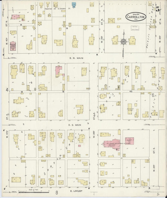 Sanborn Fire Insurance Map from Carrollton, Greene County, Illinois (1914), Sheet #0005 - Historic Sanborn Fire Insurance Map Print, vintage old map wall art, antique decor, genealogy gift, Illinois Illinois map
