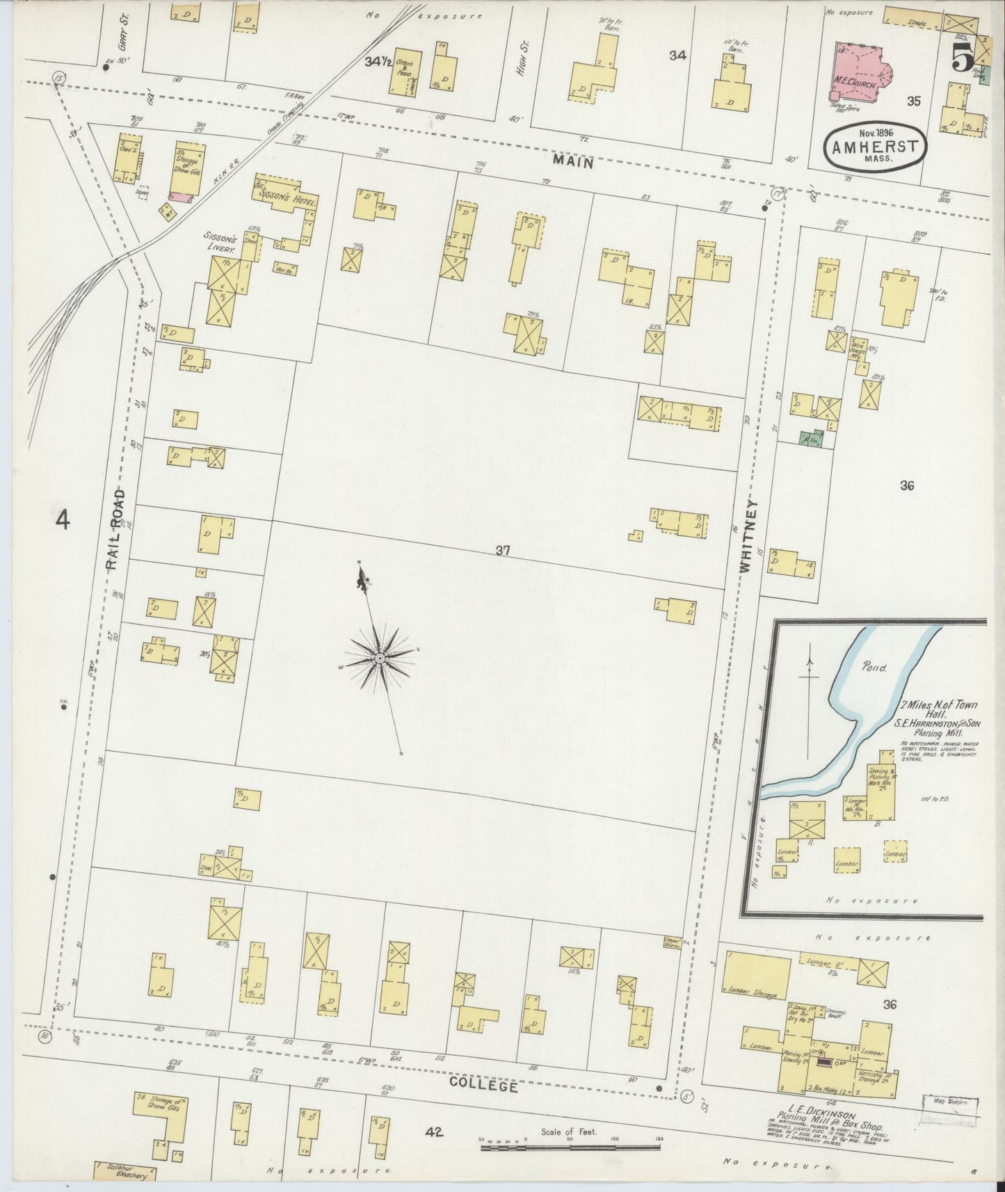 Sanborn Fire Insurance Map from Amherst, Hampshire County, Massachusetts (1896), Sheet #0005 - Complete Map Set gallery image, historic Sanborn map, vintage wall art, Massachusetts Massachusetts