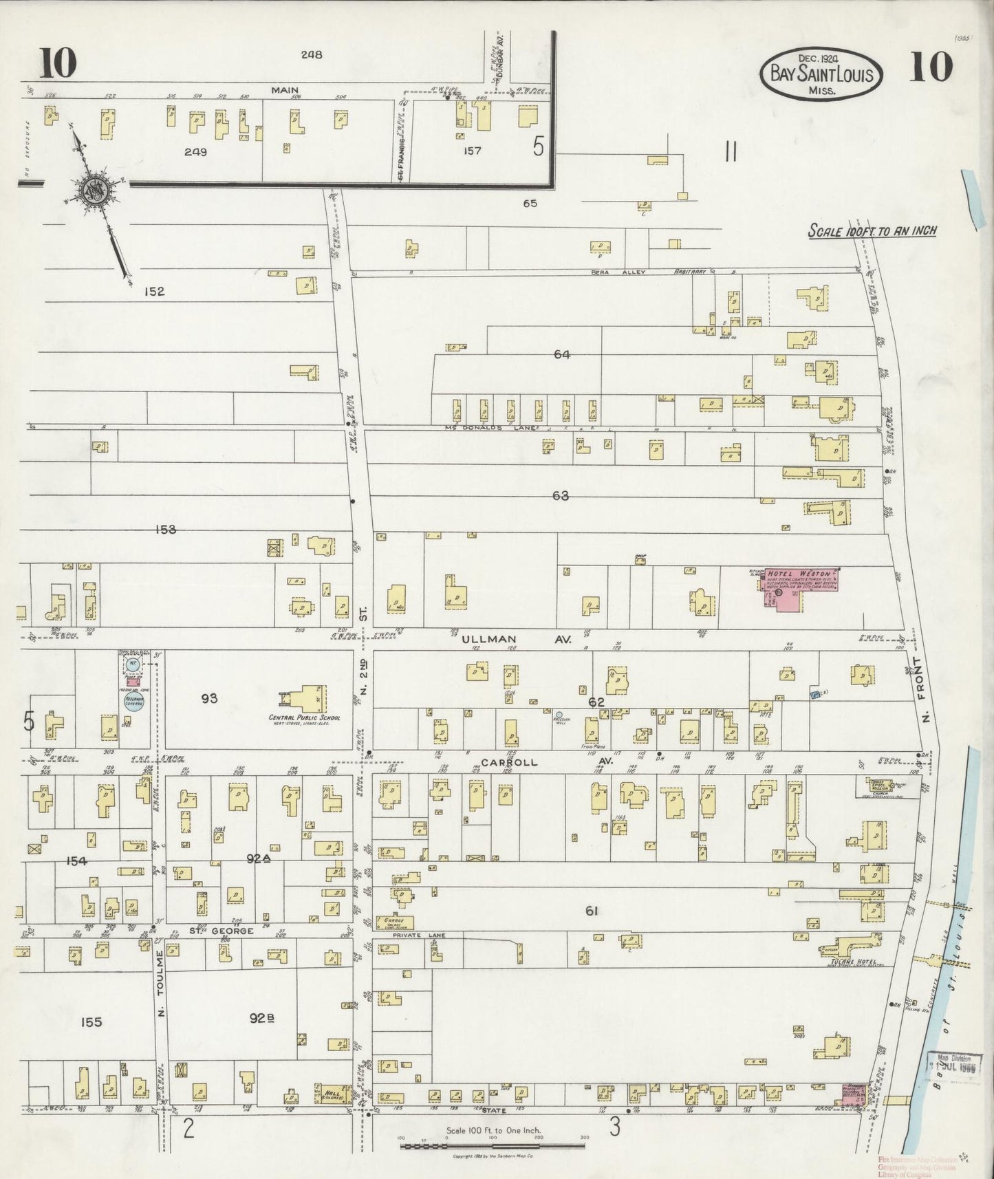 Sanborn Fire Insurance Map from Bay Saint Louis, Hancock County, Mississippi (1924), Sheet #0010 - Complete Map Set gallery image, historic Sanborn map, vintage wall art, Mississippi Mississippi
