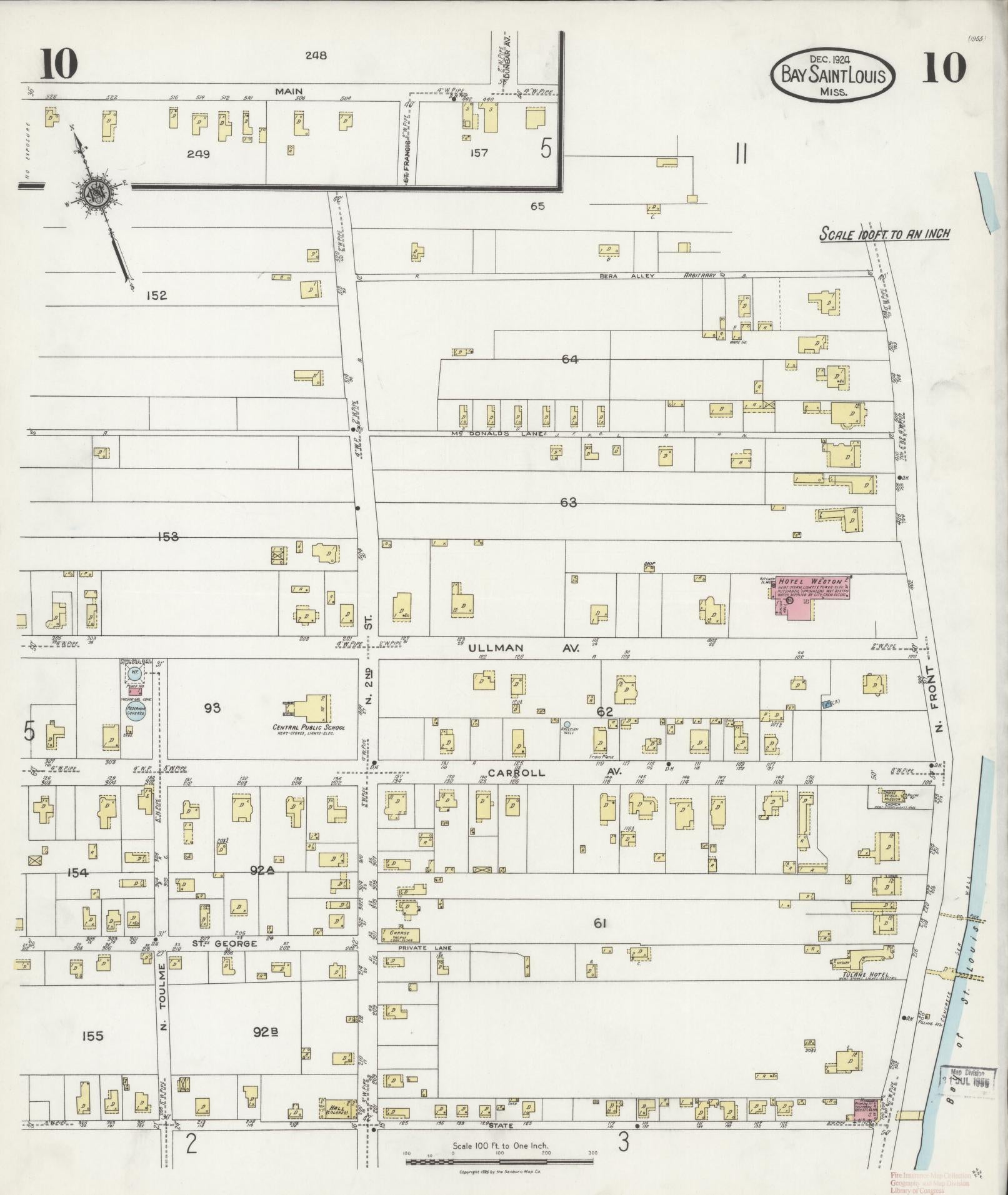 Sanborn Fire Insurance Map from Bay Saint Louis, Hancock County, Mississippi (1924), Sheet #0010 - Complete Map Set gallery image, historic Sanborn map, vintage wall art, Mississippi Mississippi