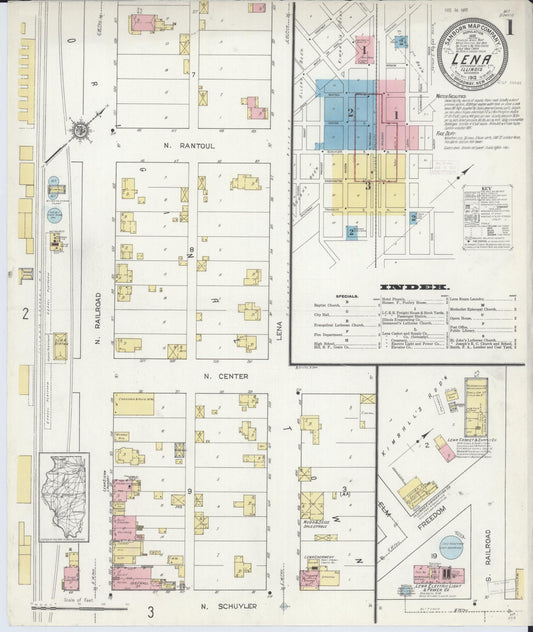 Sanborn Fire Insurance Map from Lena, Stephenson County, Illinois (1912), Sheet #0001 - Historic Sanborn Fire Insurance Map Print, vintage old map wall art, antique decor, genealogy gift, Illinois Illinois map