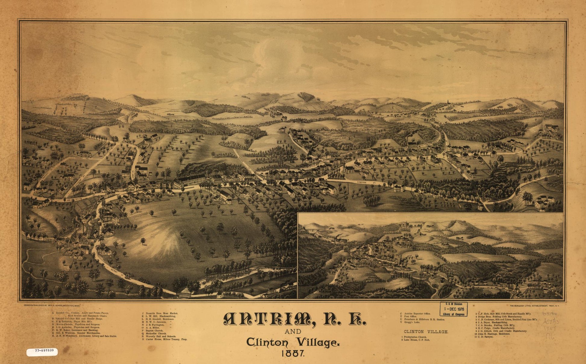 Antrim, N.H. and Clinton Village. (1887) – Historic Bird’s-Eye View Panorama Print